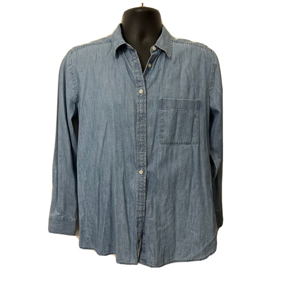 Loft Tops - Loft Womens Chambray Button Up Top Size S Blue Denim Oversized Shirt Long Sleeve